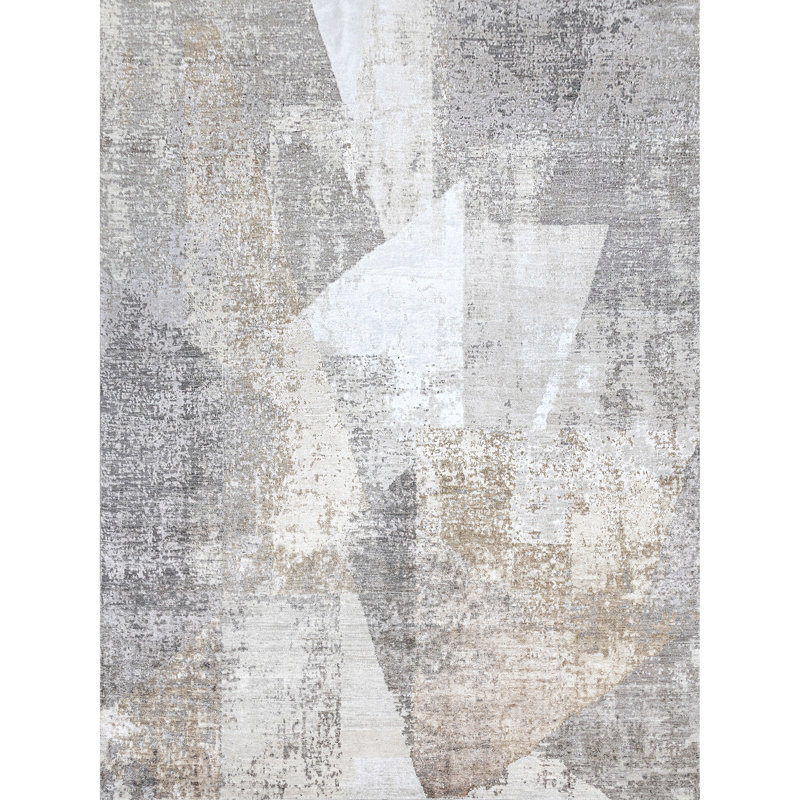 High-Quality Hand-Knotted Grey And Silver Area Rug, Rectangle 5' x 8'