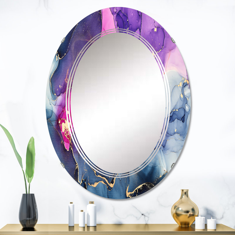 Rose et mauve, art abstrait fluide de luxe - miroir mural moderne, 36 po x 24 po