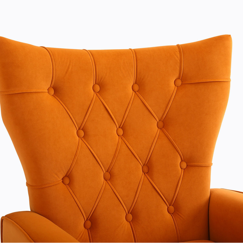 Repose-pieds de 31,5 po de largeur Yeremiah, Velours orange
