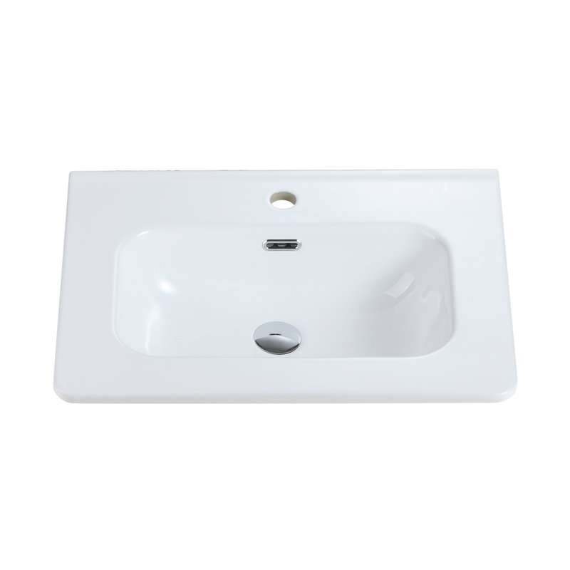Integrated Glossy Ceramic Sink Basin, Drain and Faucet Not Included