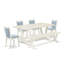 Ensemble de table de salle à manger 7 pièces comprenant une table et 6 chaises en lin bleu clair à haut dossier - Lin brossé blanc-127433630-127433629