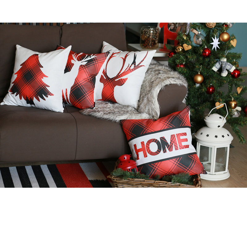Christmas Red and White Plaid Decorative Throw Pillow Set