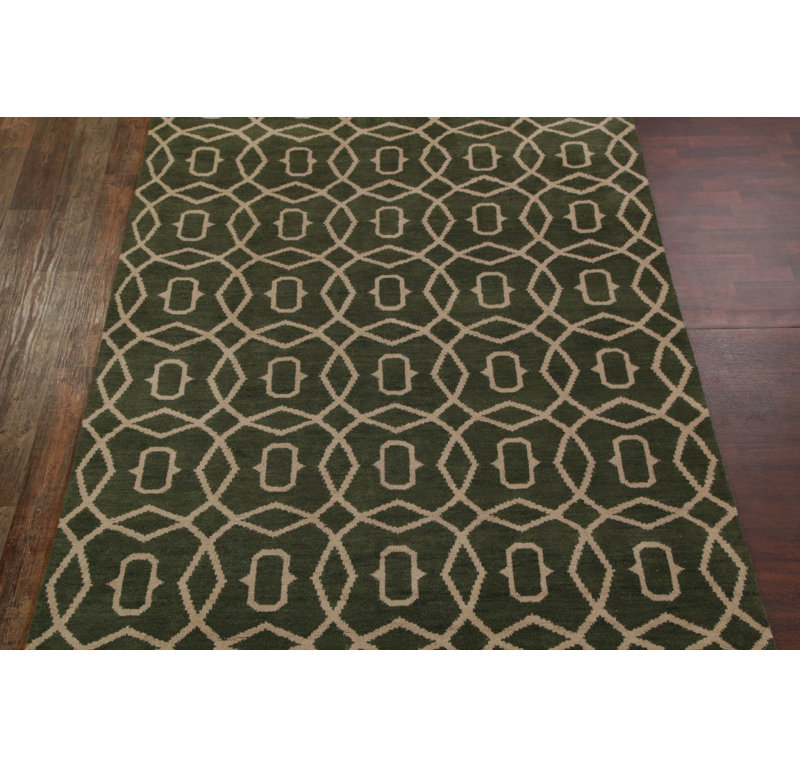 Tapis vert en laine touffeté à la main treillis oriental Senna