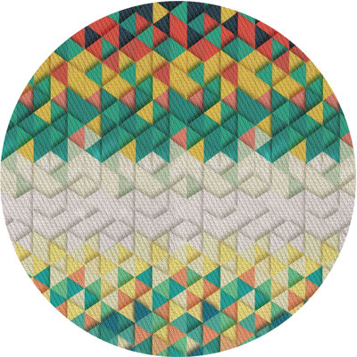 Tapis géométrique vert / jaune / crème