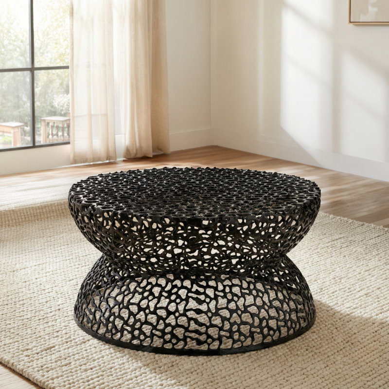 Nova Artisan Mesh Carved Designer Coffee Table, Black