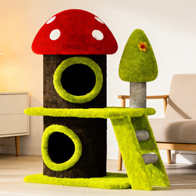 Arbre à chat 30,7 "avec champignon - Maison à thème et poteaux à griffer pour un style de vie intérieur et multi-économique
