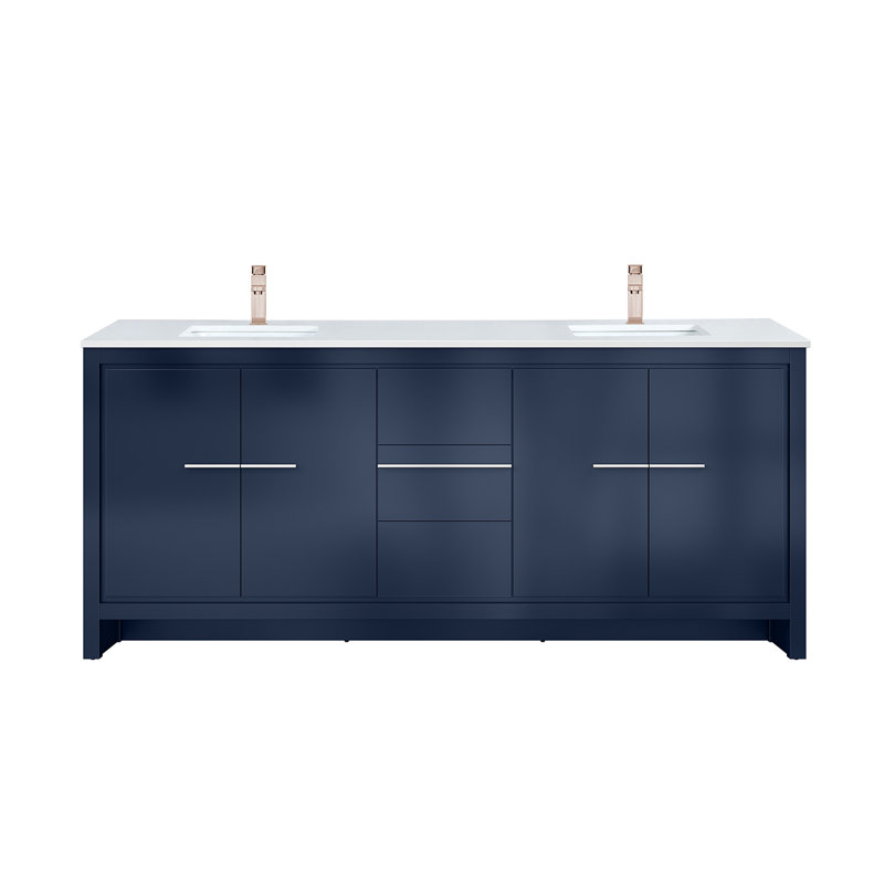 Lafarre 80 in W x 20 in D Double Bath Vanity, Faucet Set, Navy Blue, White Quartz