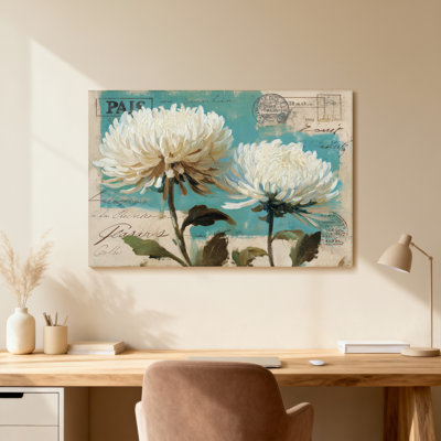 Plantes et fleurs de chrysanthèmes blancs sur fond de carte postale rétro
