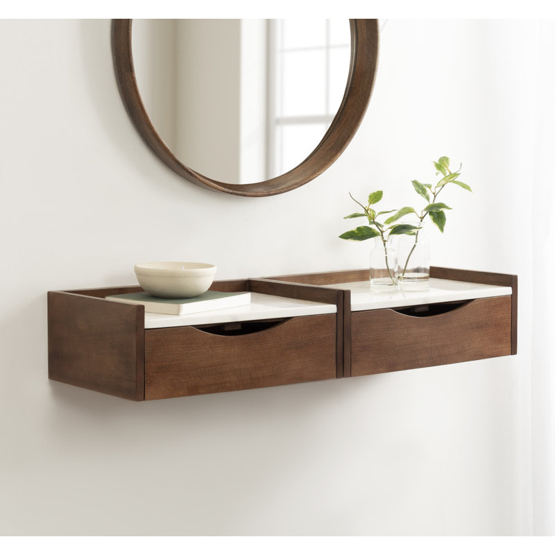 Benning Poplar Floating Shelf with Drawer, Dark Brown