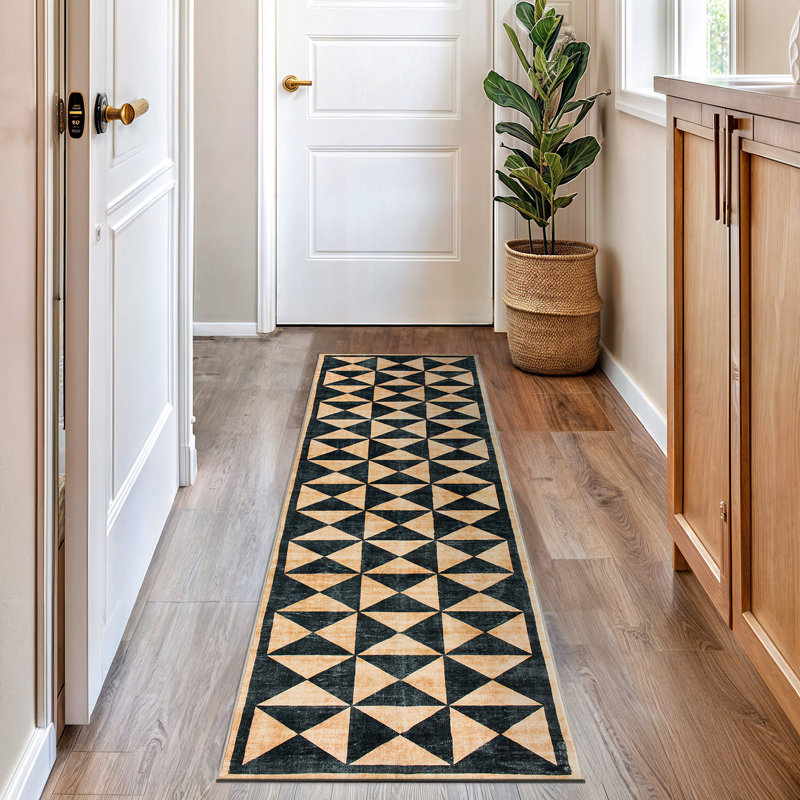 Geometric Diamond Washable Non Slip Area Rug, Runner 2' x 8'