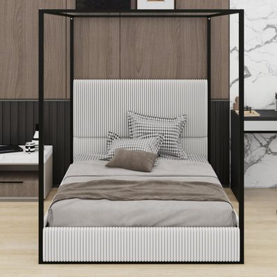 Modern Canopy Bed With Upholstered Headboard