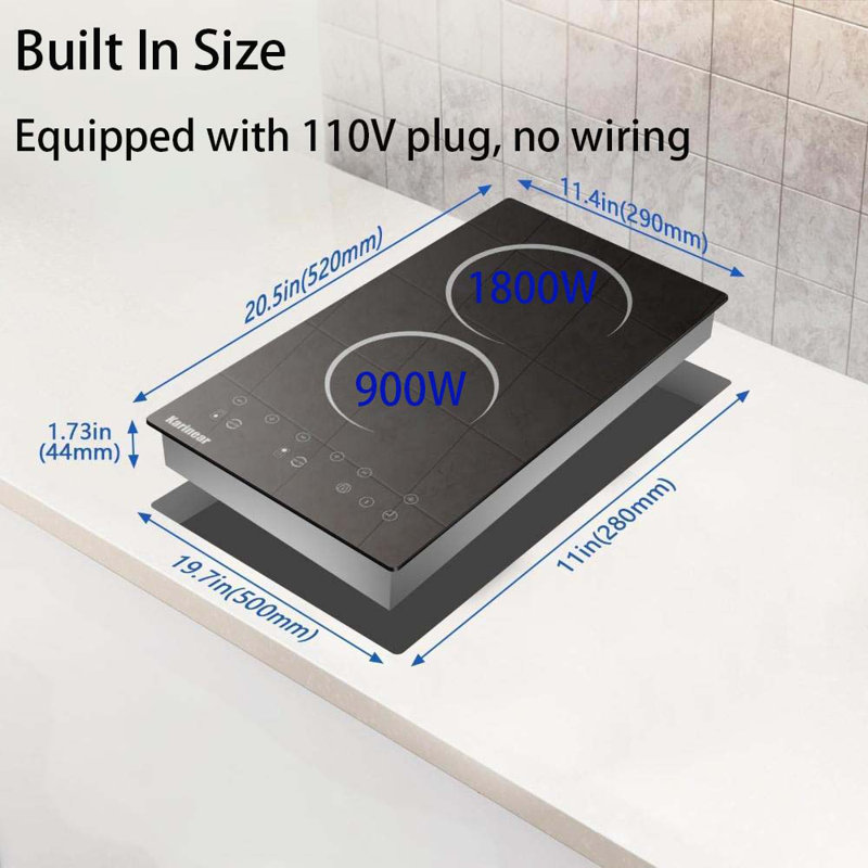 Karinear 2 Burner Electric Cooktop 12 Inch 2000W With Plug Touch Control
