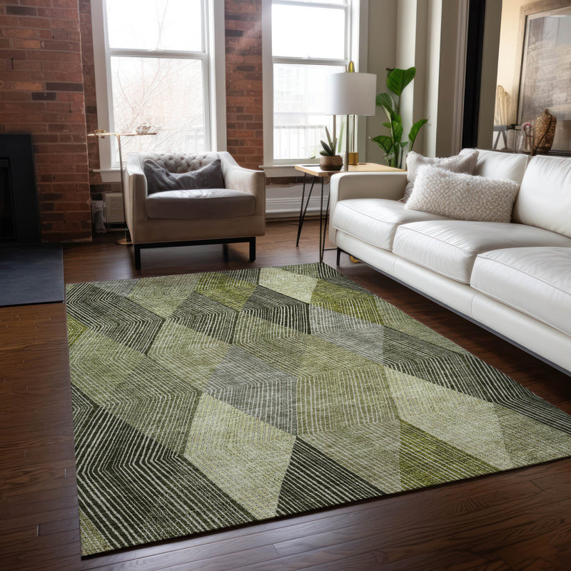 Olive Flat Woven Rectangular Synthetic Easy Care 8' x 10' Rug