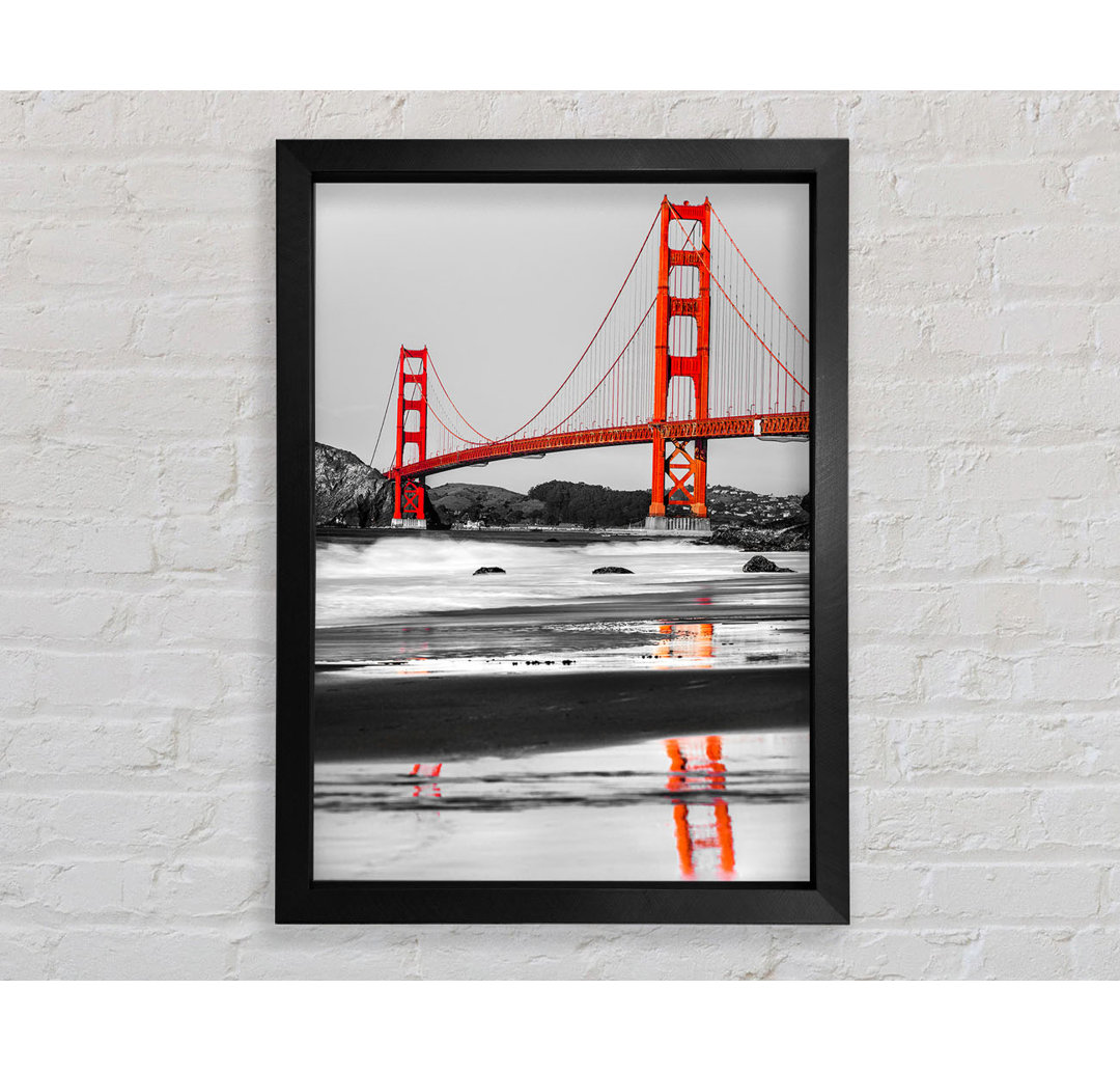 Gerahmtes Leinwandbild Golden Gate Bridge Reflections in Rot