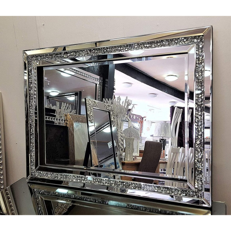 Large Jewel Wall Mirror Loose Diamante New Crystal Square Decor Mirror Gift, 60cm x 80cm