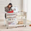 Folding Sewing Table with Lockable Wheels Storage Shelves Trays Door Wood Colour-109309418