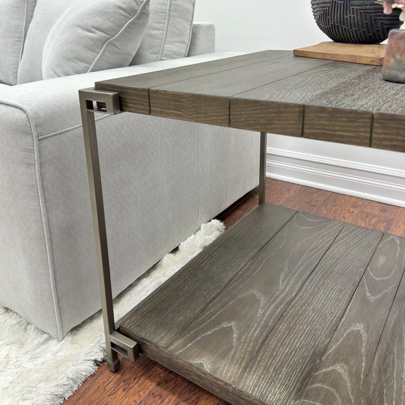 3-Piece Metal Frame Wood Living Room Coffee Table And 2 End Tables Set, End Table