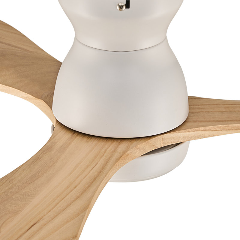 Ventilateur de plafond 42 po à 3 pales encastré moderne avec lumière et télécommande, Bois jaune clair, Blanc