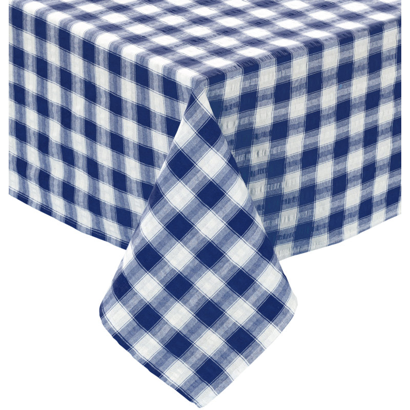 Bladwell Printed Gingham Check Seersucker Table Cloth Range, Blue