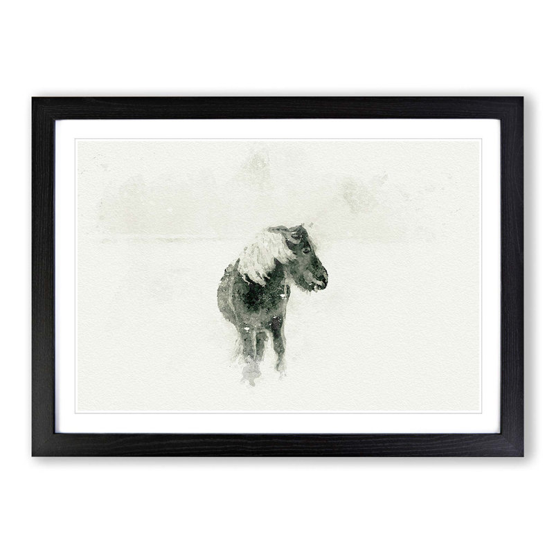Wild Horse in Iceland in Abstract - Framed Print, 50cm H x 76cm W x 2cm D, Black