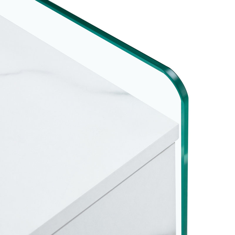 Simple et table de chevet avec tiroir, blanc, verre, rangement fonctionnel attrayant