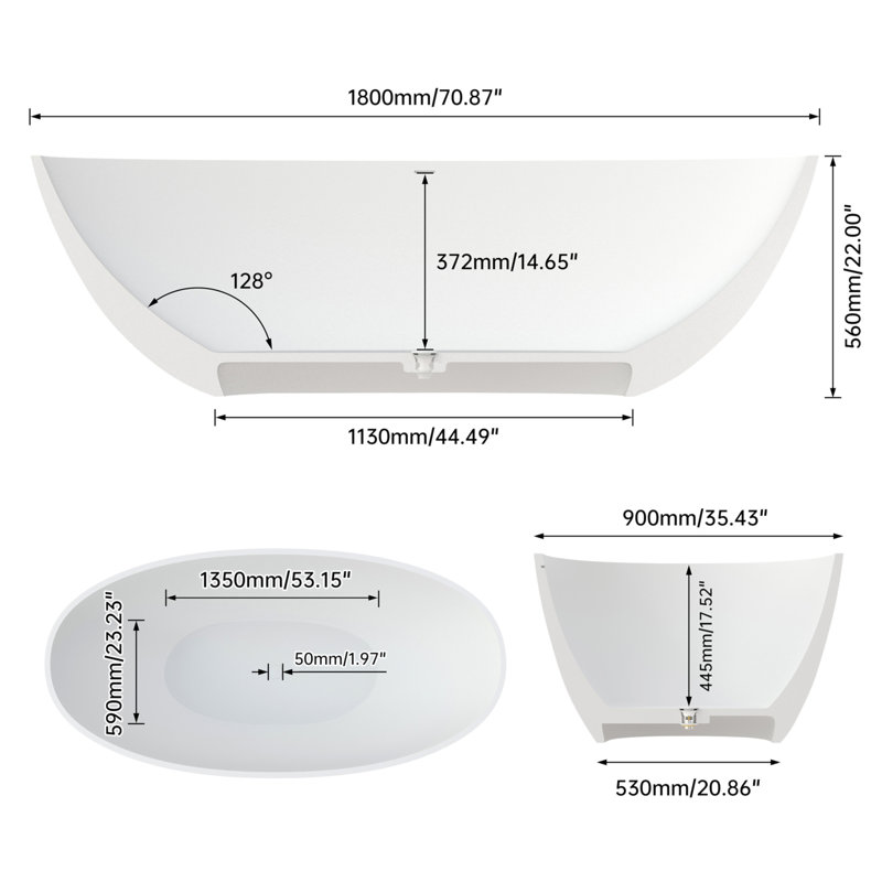 71" Premium Solid Surface Deep Soaking Bathtub