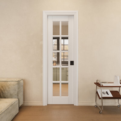 Porte de poche en verre transparent 24 po x 96 po avec serrure noire, porte de garde-manger, porte de garde-manger, portes de chambre à coucher