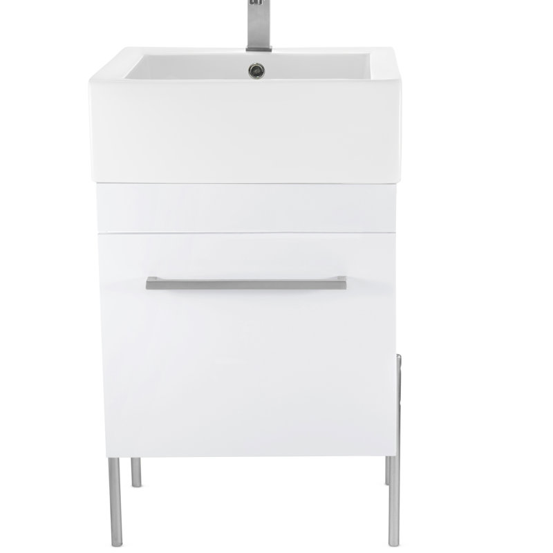 Taft Avenue 20'' Single Bathroom Vanity with Solid Surface Top, White, Polished Chrome
