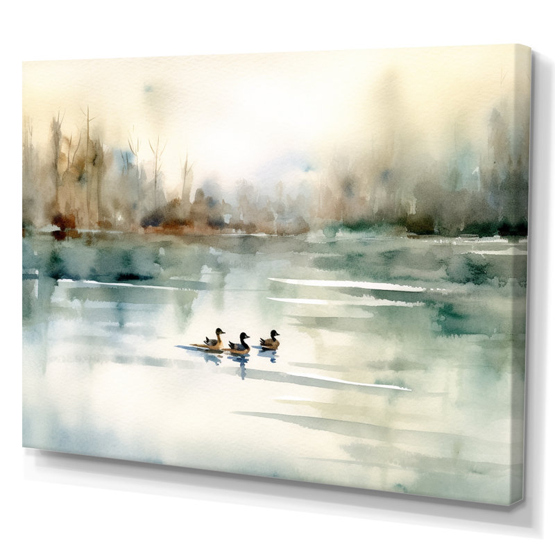 «Ducks in Pond I» - Art mural sur toile, Sans cadre, H 16 po x l 32 po, Wrapped Canvas