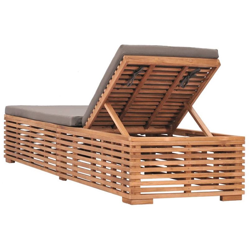 80" Long Reclining Teak Single Chaise with Cushions, Dark Gray