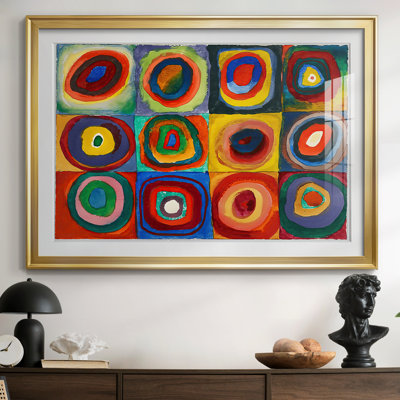 Étude de couleur: carrés avec cercles concentriques - Wassily Kandinsky - reproduction encadrée avec passe-partout et verre - 1913