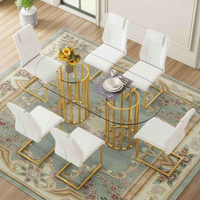 Ensemble repas pour 6 personnes, Transparent, blanc et or, Blanc et or, 7