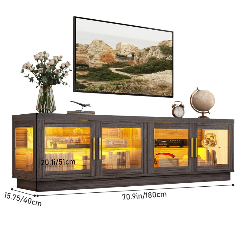 TV Stand 70" Media Console For Tvs Up To 85 Inch, Oak Wood