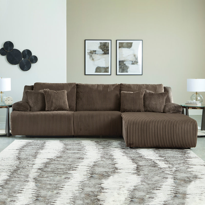 Matherly 3-Piece Sectional Sofa Chaise, Brown Polyester, Right Hand Facing