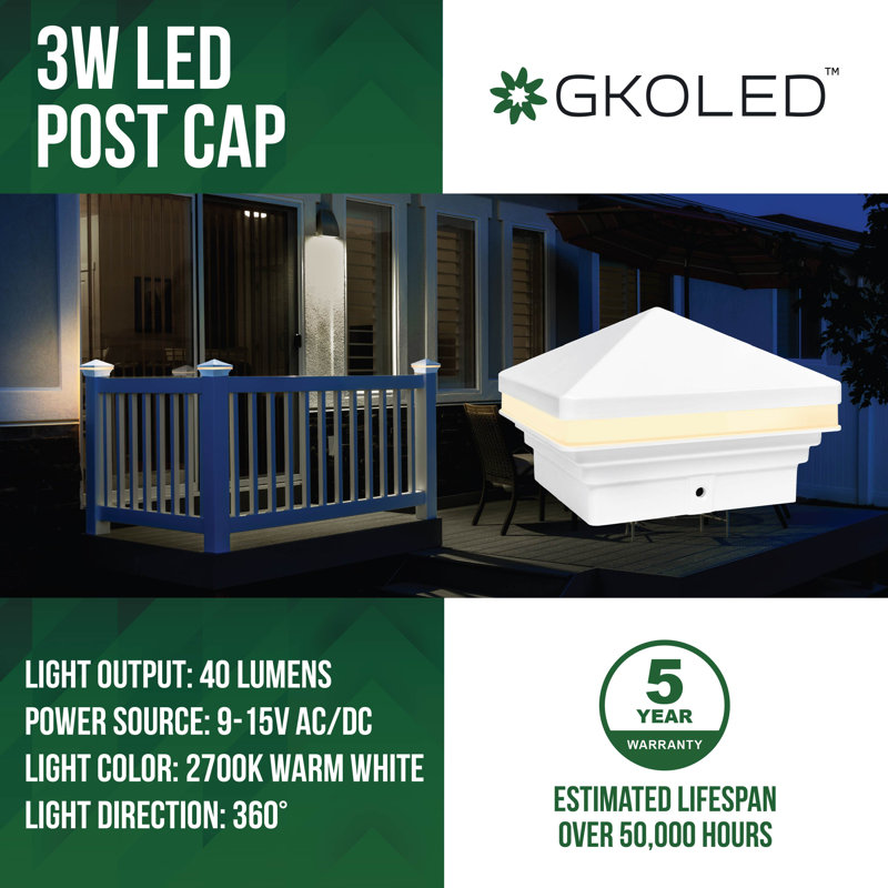 White Low Voltage Integrated LED Metal Fence Post Cap Light 4 In. X 4 In. with Base Adapter Included, White