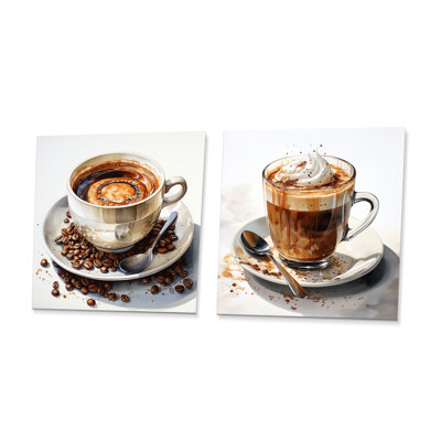 «Brown Watercolor Espresso I - Coffee», ensemble de 2 reproductions d'art