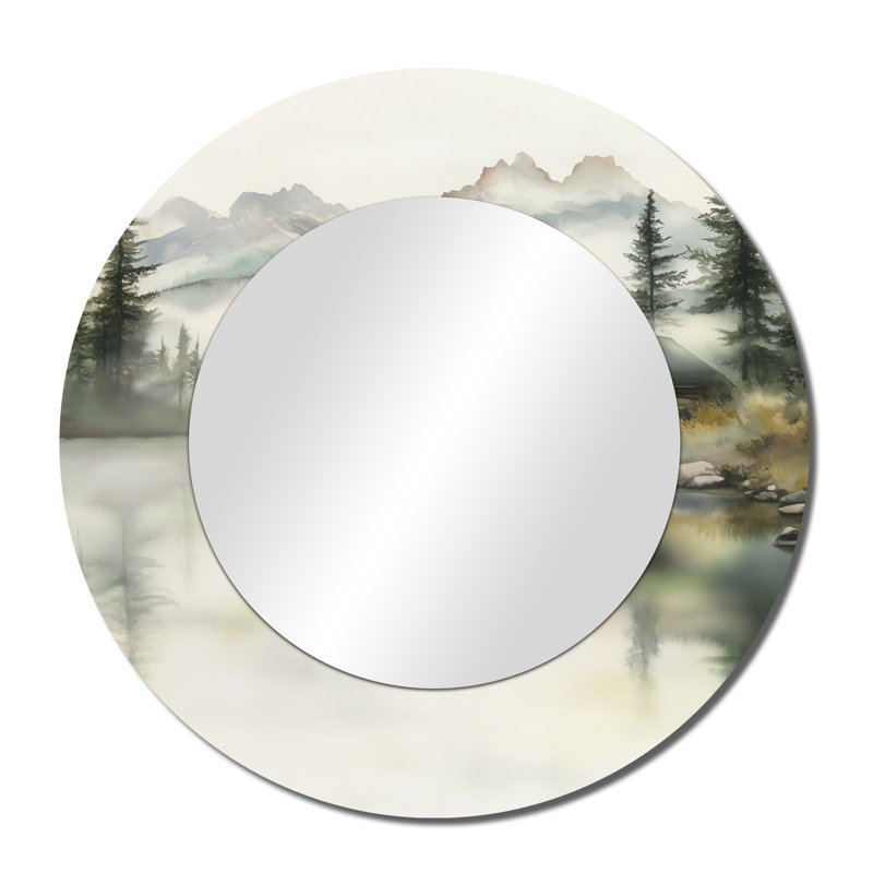 Lake Cabin Relaxing Retreat - Miroir mural rond rond rustique, impression métallique, 36" x 36"