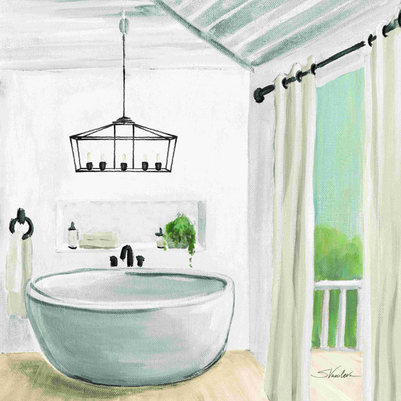 «Attic Bathroom II» par Silvia Vassileva - peinture sur toile tendue, H 36 po x l 36 po