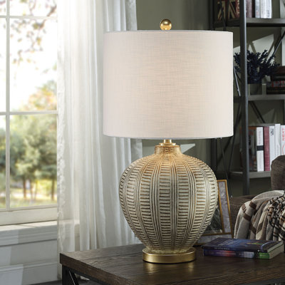 Sienna Textured Table Lamp - Stonewashed Sage & Tan Sandstone - White Shade