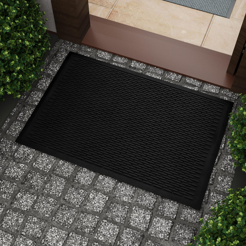 Paillasson en caoutchouc pour l'intérieur et l'extérieur, facile à nettoyer et imperméable, noir, 2' x 3'