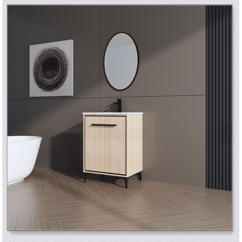 Base de meuble-lavabo avec lavabo, armoire de rangement avec portes, bois d'ingénierie, 24"