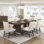 Table de salle à manger moderne avec finition brun et table d'appoint extensible avec chaises d'appoint beige