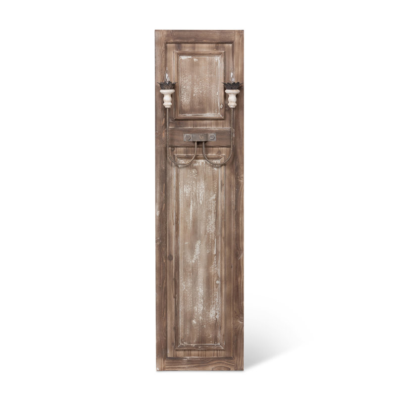 Tall Rustic Brown Iron and Wood Panel Wall Sconce