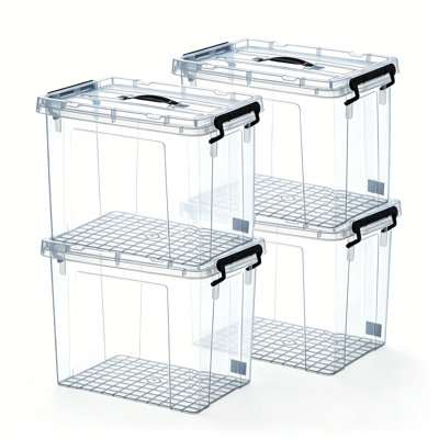 Clear Storage Bins with Lids, 4 Pack 90 Quart Stackable Plastic Storage Containers, BPA-Free Organizing Bins with Pull Handles & Secure Latches for Ho