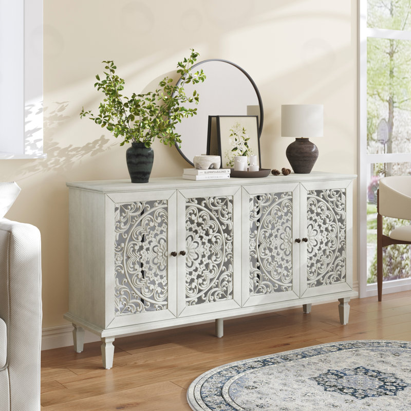 Sideboard Cabinet With Adjustable Shelves, Antique Gray White