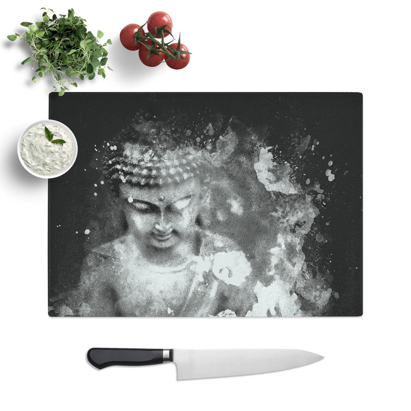 Tempered Glass Buddha Surrounded Chopping Board, 20 cm x 28.5 cm