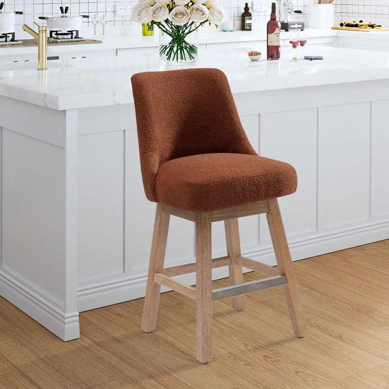 Breann Swivel 26“ Water and Stain Resistant Boucle Upholstered Swivel Counter Stool, Rust Orange