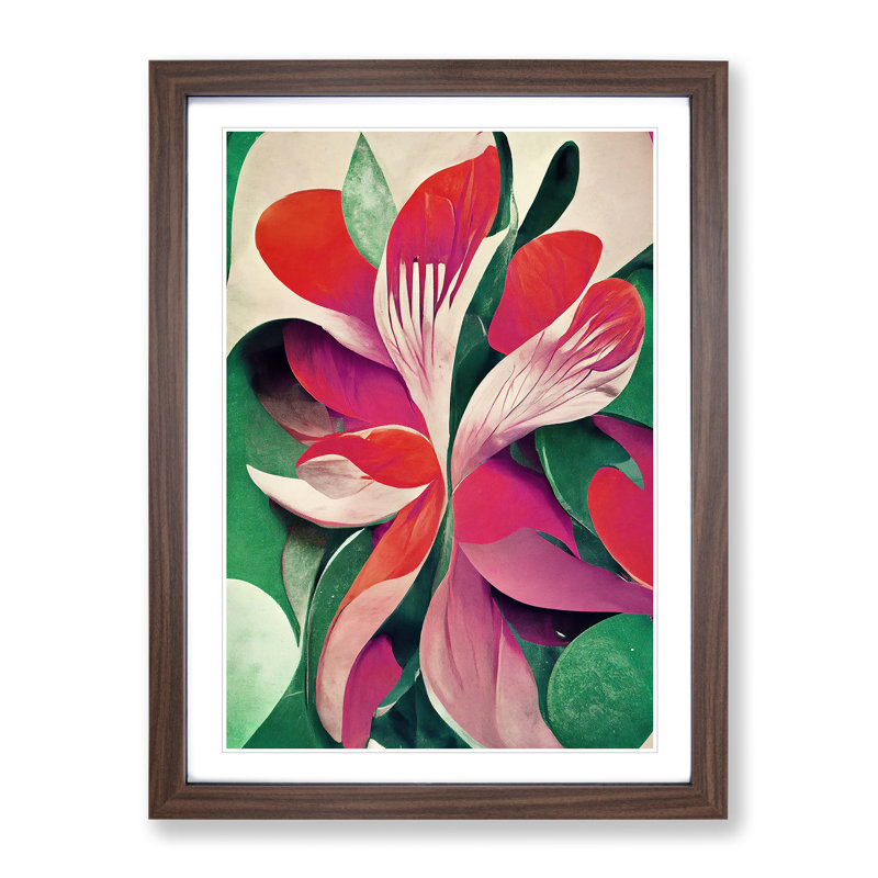 Delicate Abstract Flowers No.1 - Single Picture Frame Painting, 64cm H x 46cm W x 2cm D, Walnut
