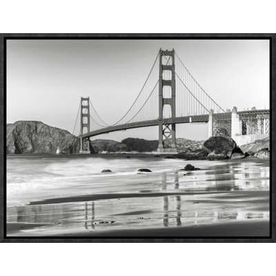 Baker Beach and Golden Gate Bridge, San Francisco Framed Photographic Print on Canvas in Black and White