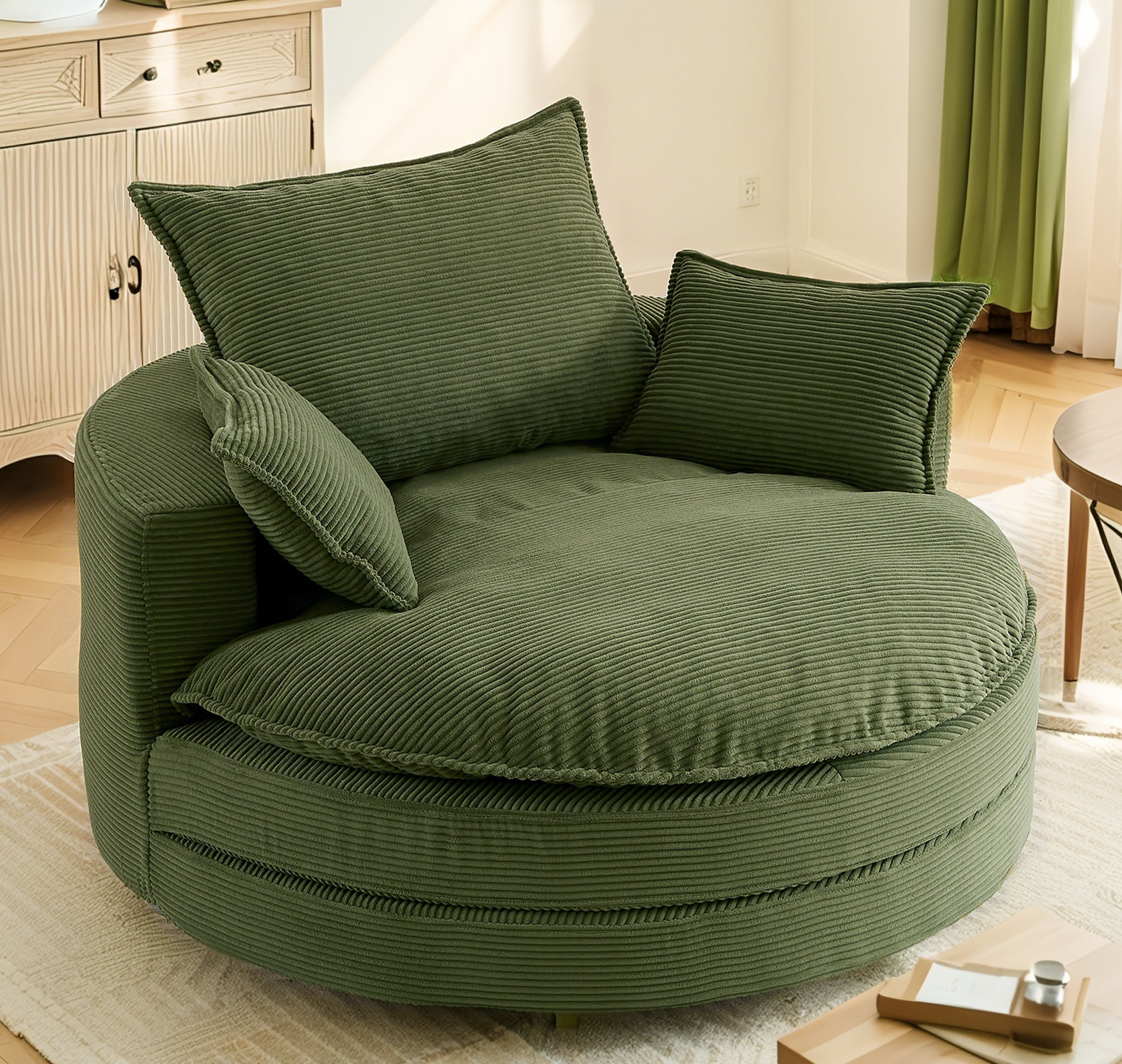 360° Swivel Accent Barrel Sofa Chair - Soft Corduroy, Dual-Layer Deep Seat With 3 Removable Pillows​